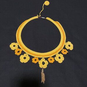 Boho chic hand made crochet necklace 7" circle diameter (10" with elements) NWOT